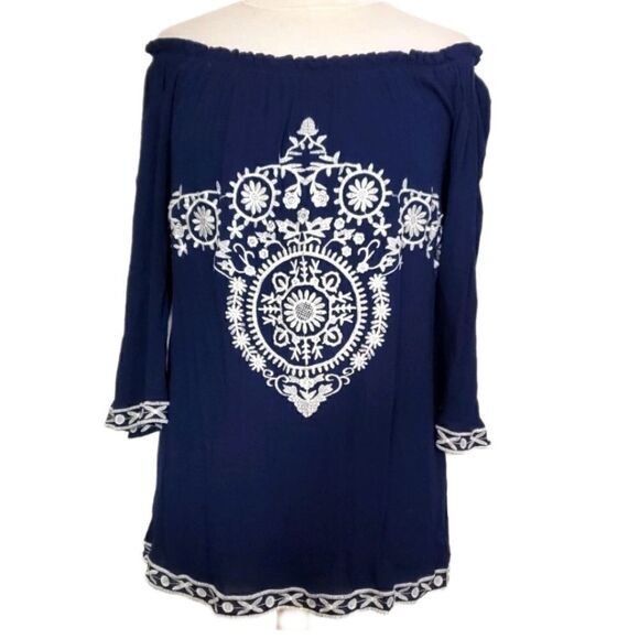 Blue embroidered dress  sz Small - Picture 1 of 9